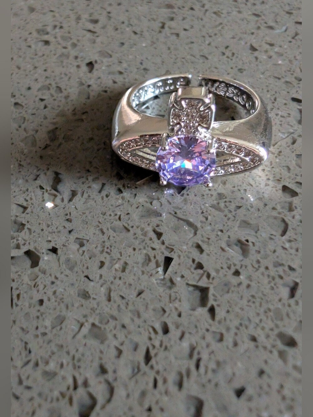 Inspired Designer Silver Ring with Lavender Purple Center Stone Nwot